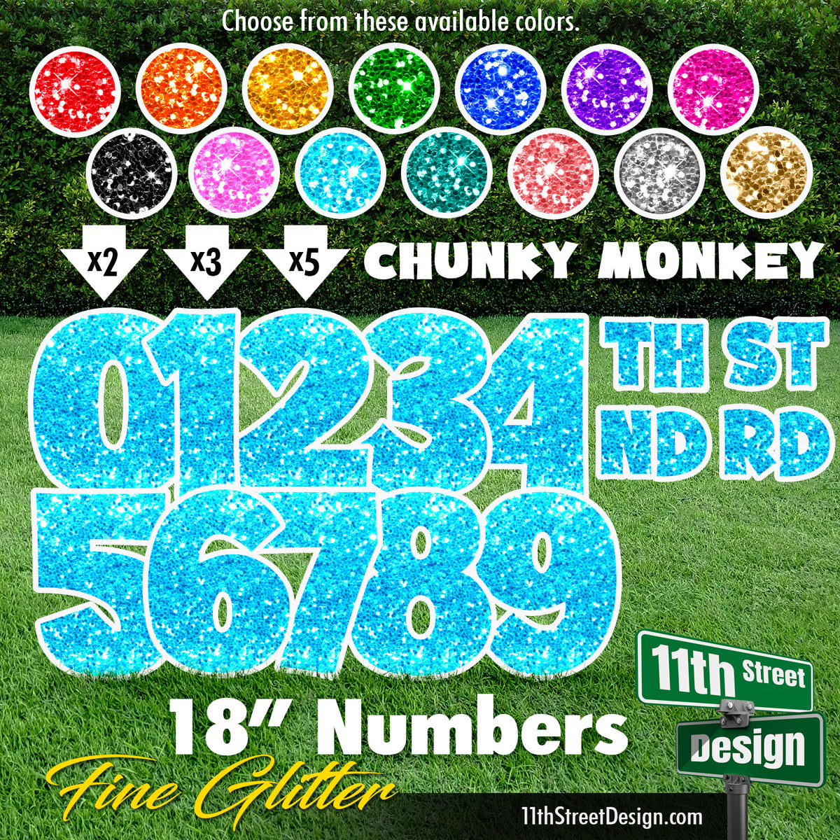 Fine Glitter 18&quot; Chunky Monkey Numbers Yard Card Set