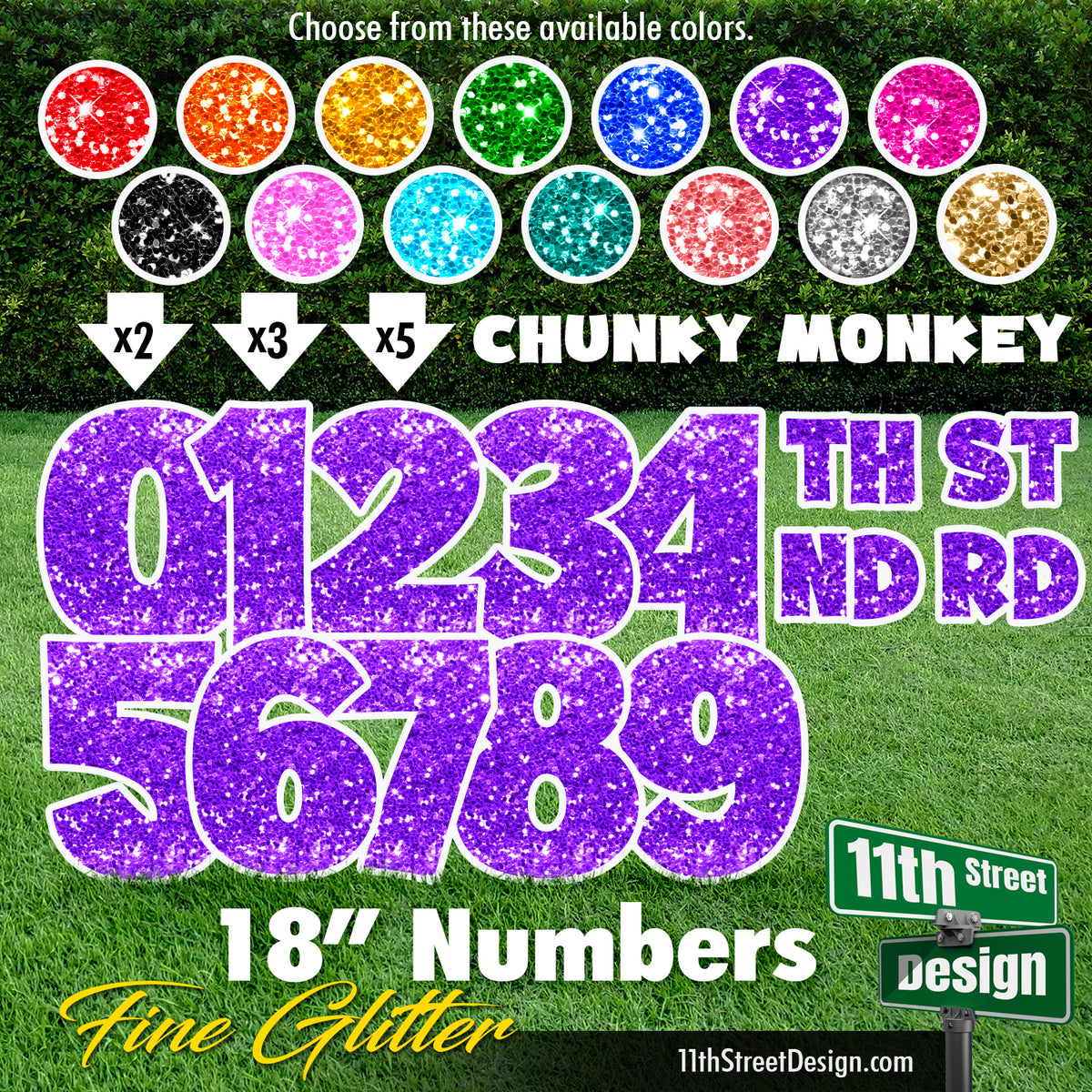 Fine Glitter 18&quot; Chunky Monkey Numbers Yard Card Set