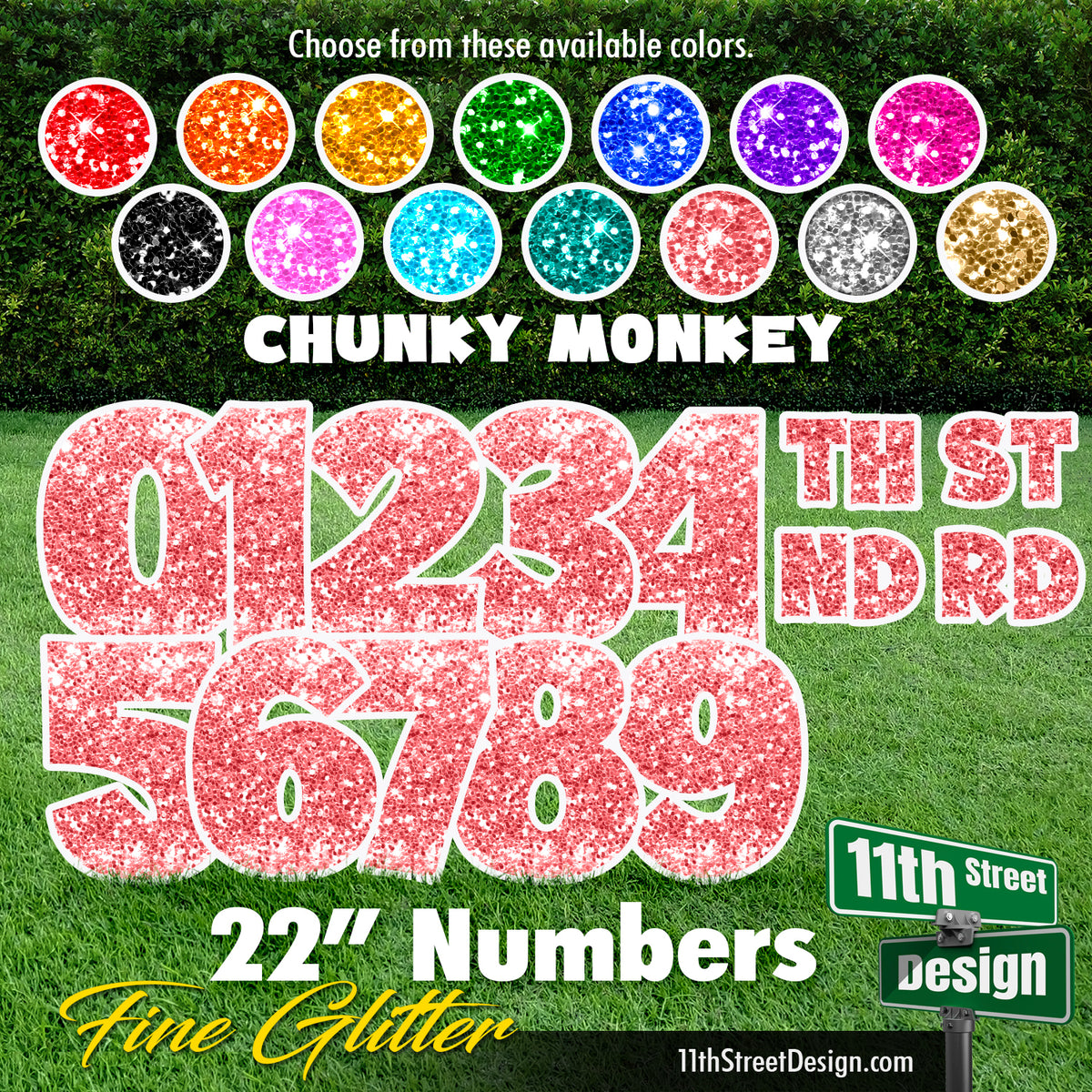 Fine Glitter 22&quot; Chunky Monkey Numbers Yard Card Set