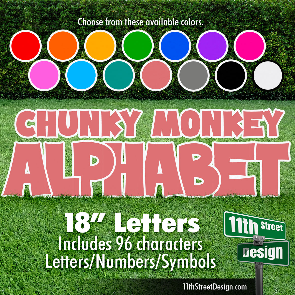 Solid Color 18&quot; Chunky Monkey Full Alphabet Yard Card Set Includes Letters, Numbers &amp; Symbols