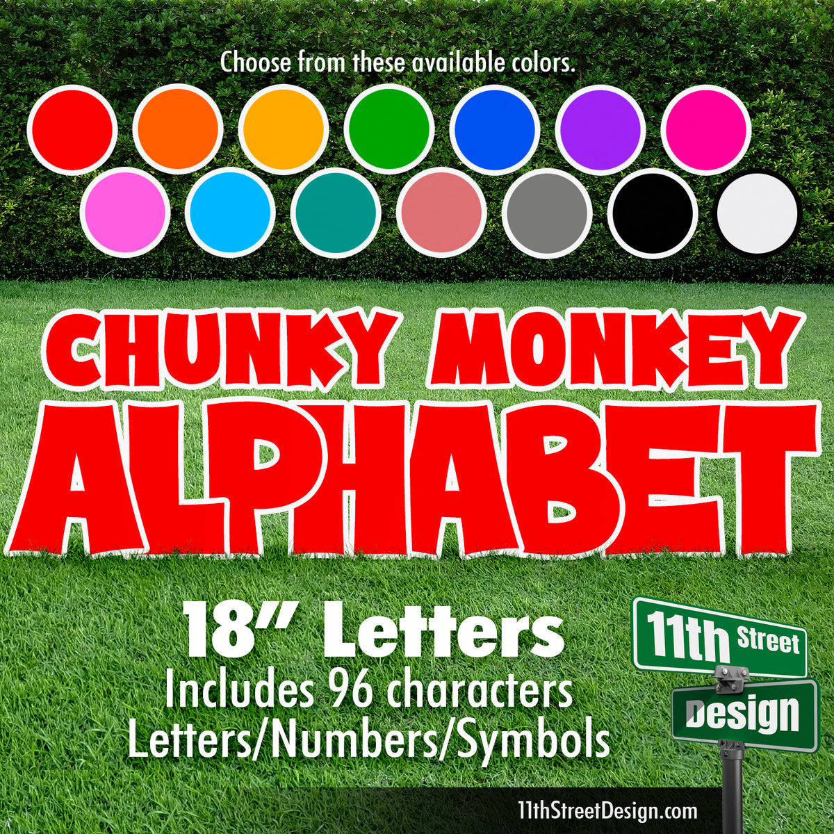Solid Color 18&quot; Chunky Monkey Full Alphabet Yard Card Set Includes Letters, Numbers &amp; Symbols