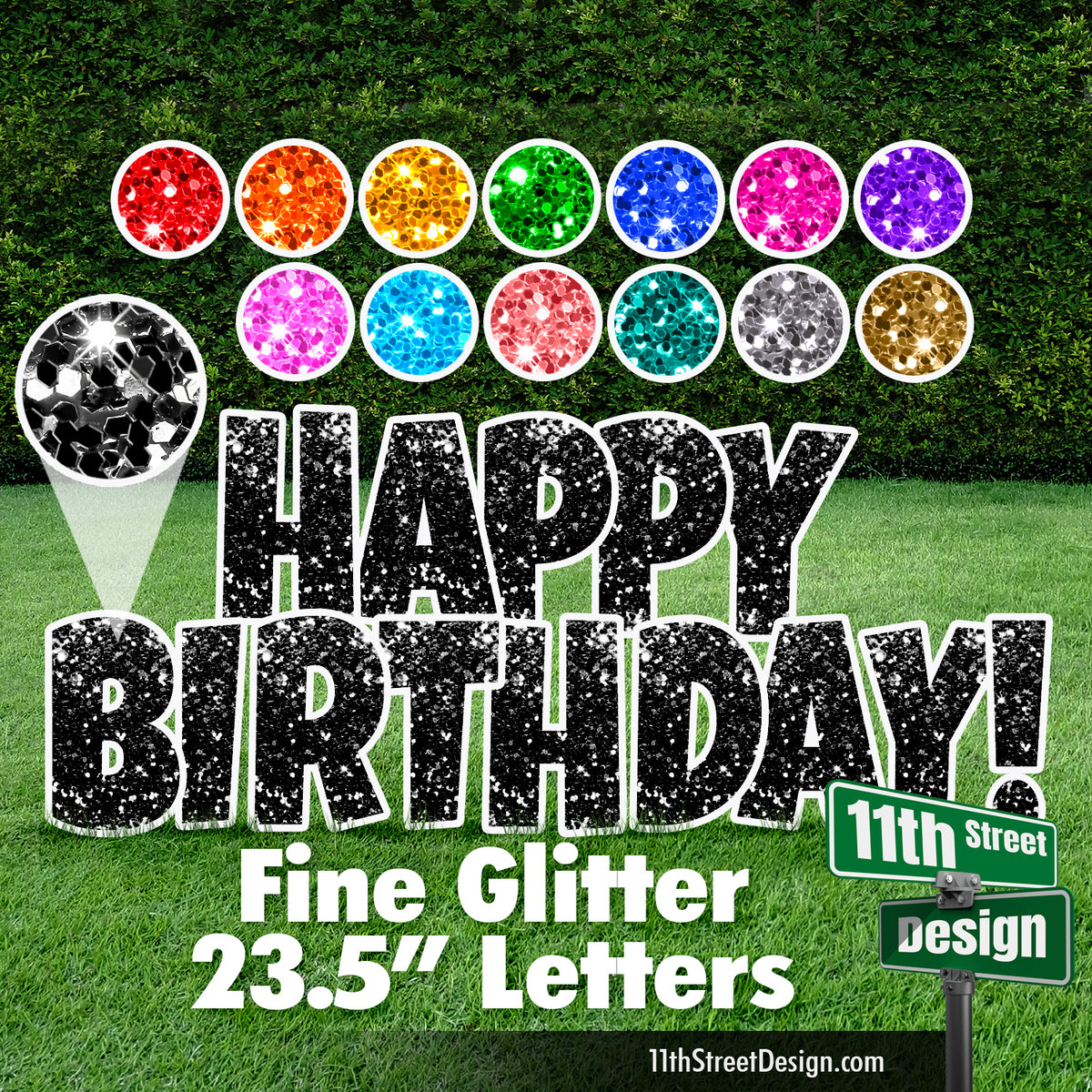 23.5” Fine Glitter Happy Birthday Set
