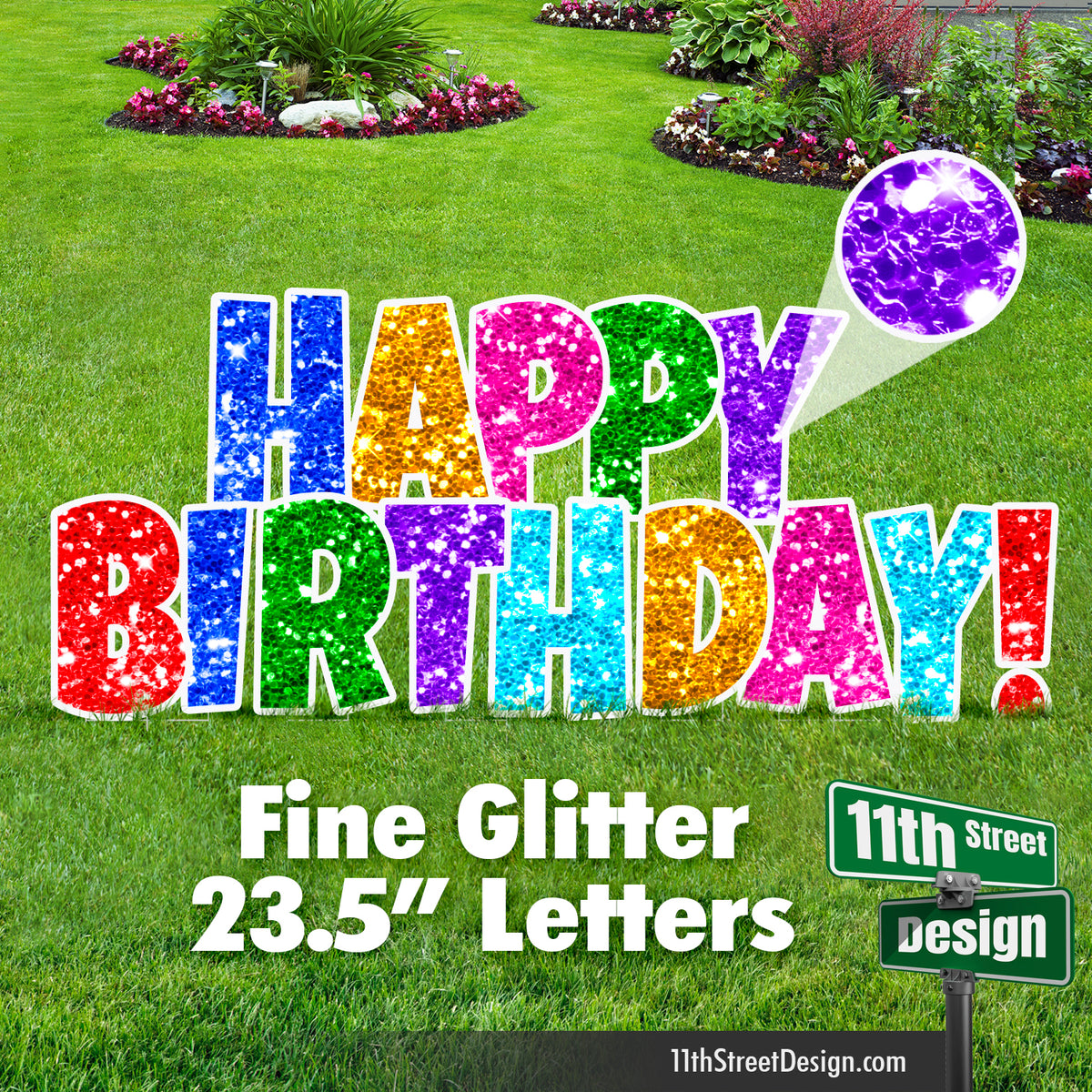 23.5” Multi Color Fine Glitter Happy Birthday Set