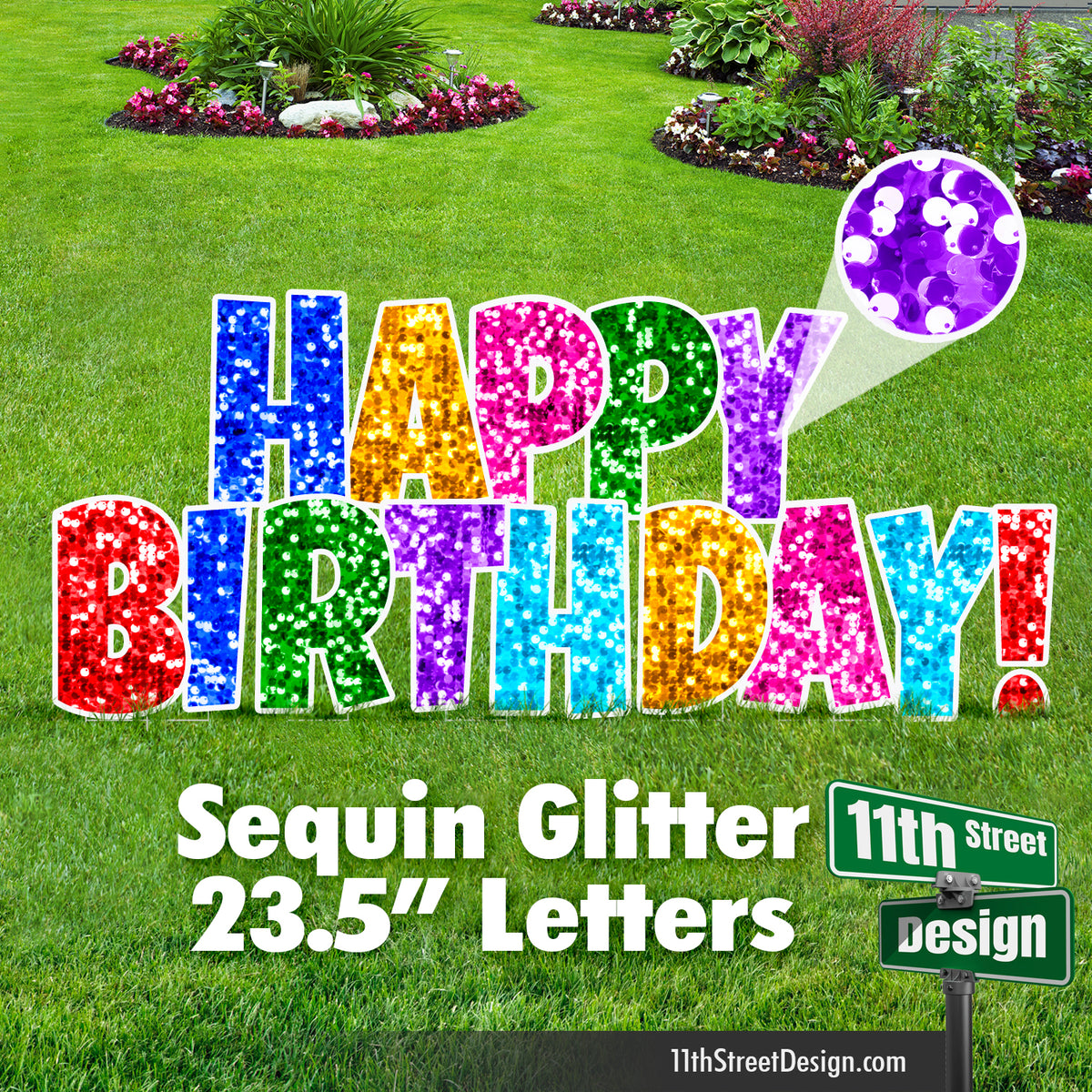 23.5” Multi Color Sequin Glitter Happy Birthday Set