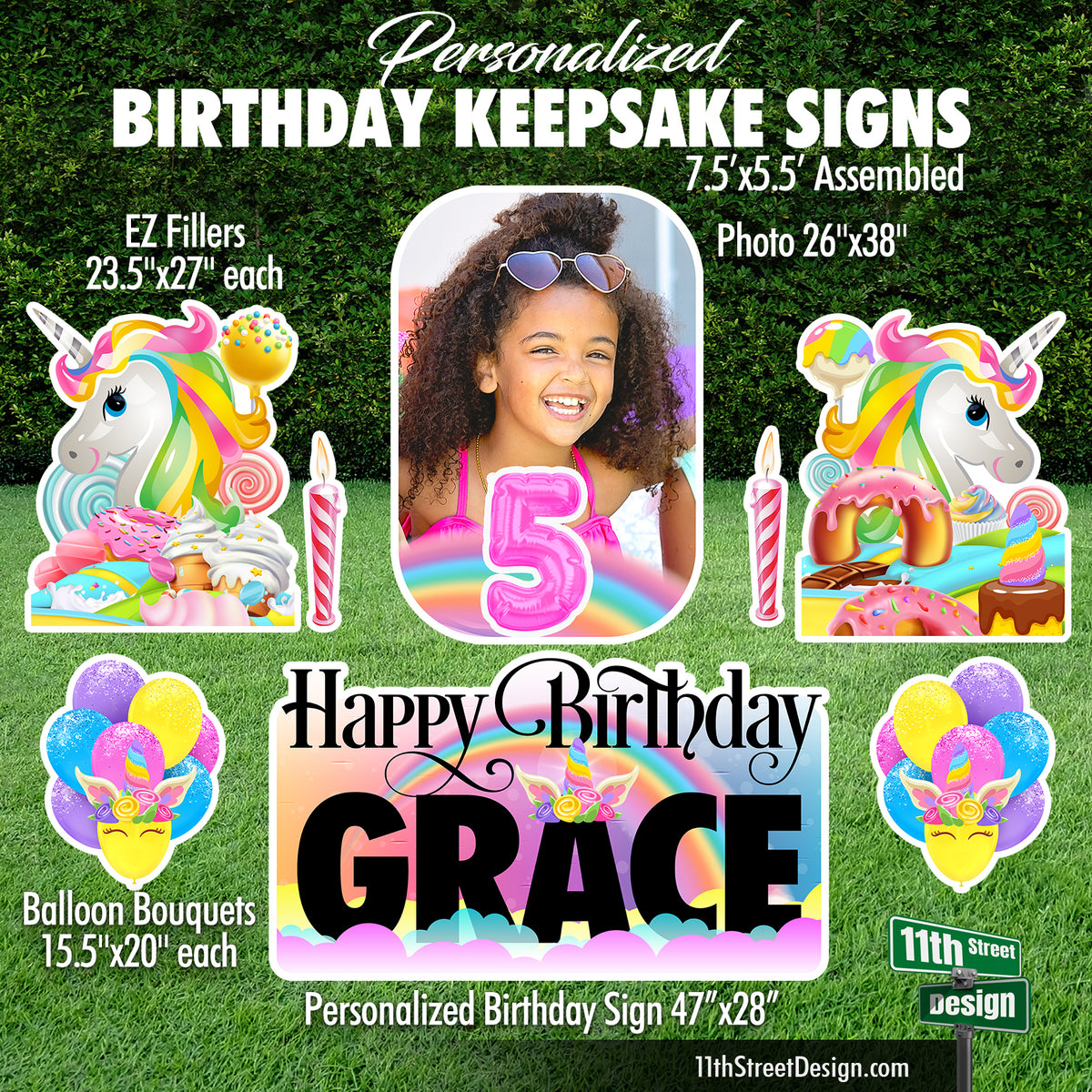 Personalized Unicorn Birthday Photo Lawn Signs, The Perfect Yard Decor For Your Party, Weatherproof for outside displays