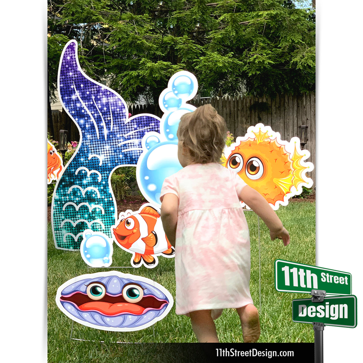 Personalized Mermaid Theme Birthday Party Decorations, Yard Card Lawn Signs With Photo Frame 0002
