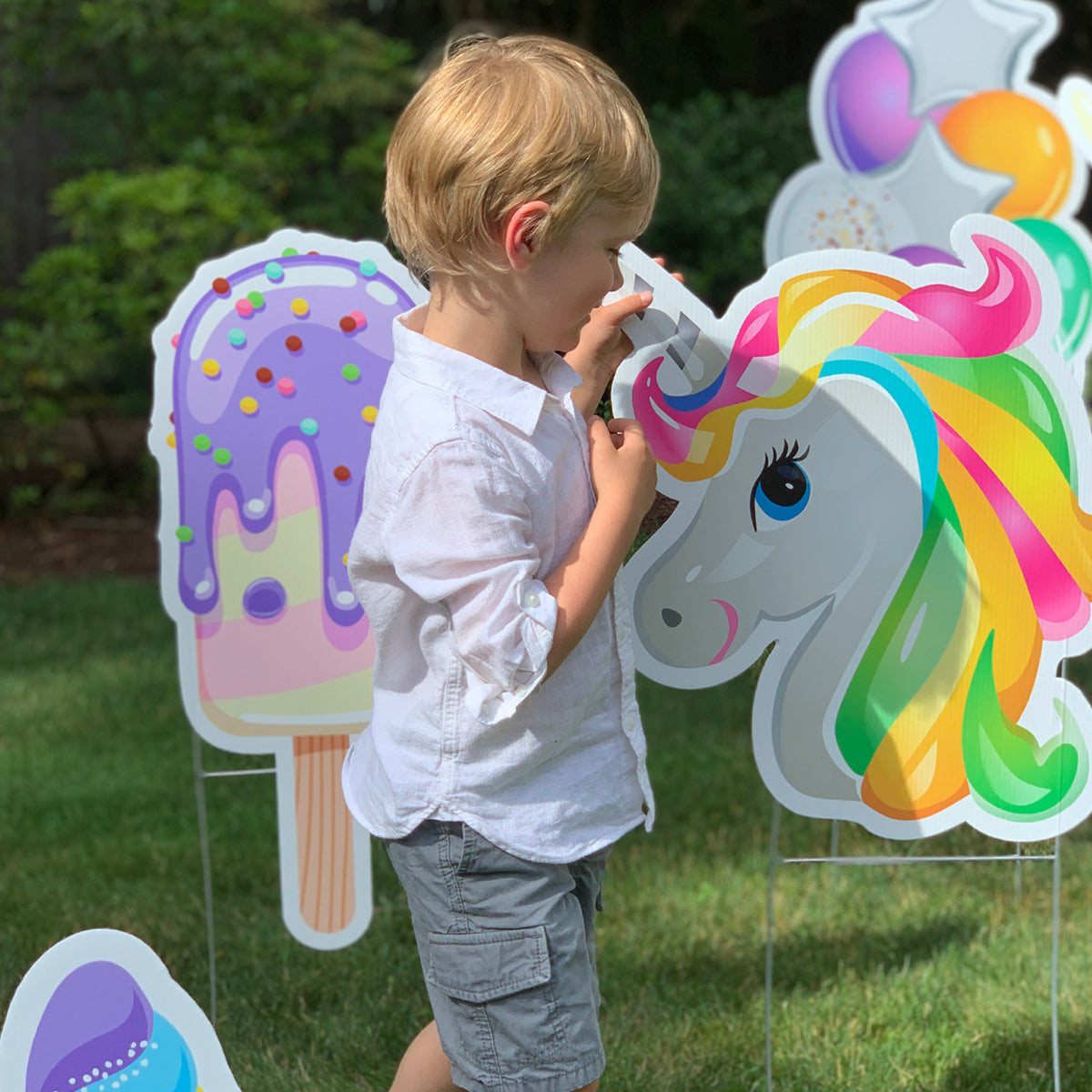 Personalized Unicorn Theme Birthday Party Decorations, Yard Card Lawn Signs With Photo Frame 0003