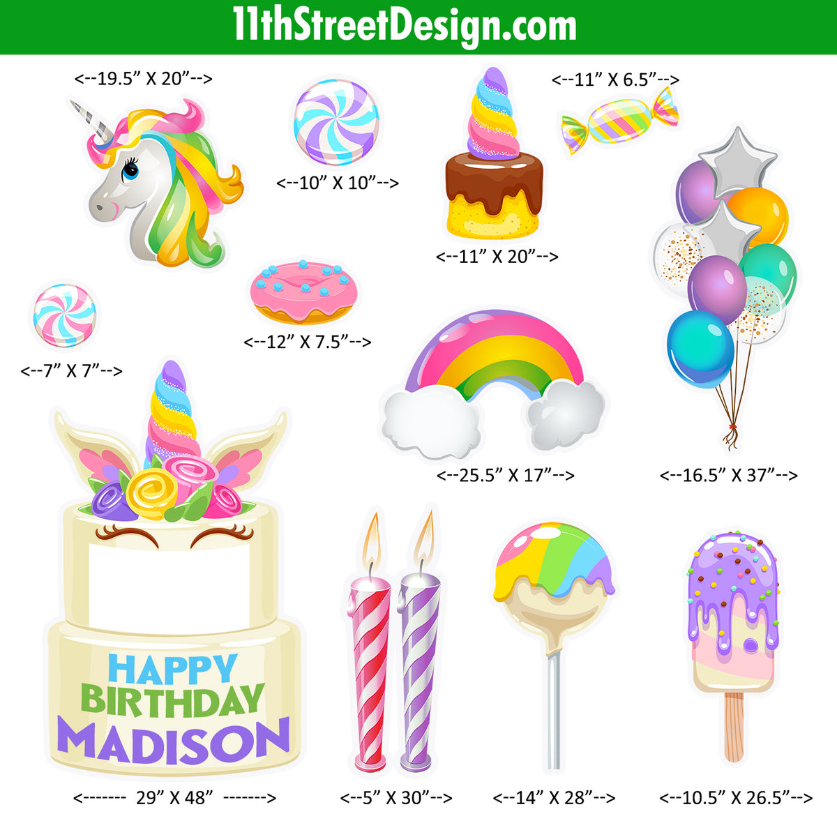 Personalized Unicorn Theme Birthday Party Decorations, Yard Card Lawn Signs With Photo Frame 0003