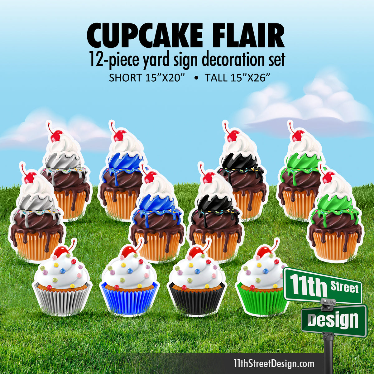 12-piece Cupcake Flair - Black, Green, Gray and Blue