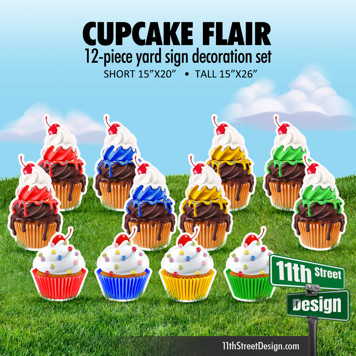 12-piece Cupcake Flair - Green, Red, Yellow and Blue