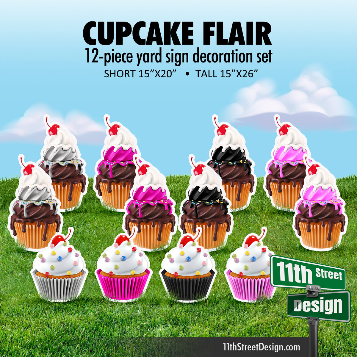 12-piece Cupcake Flair - Pink, Black, Silver and Hot Pink