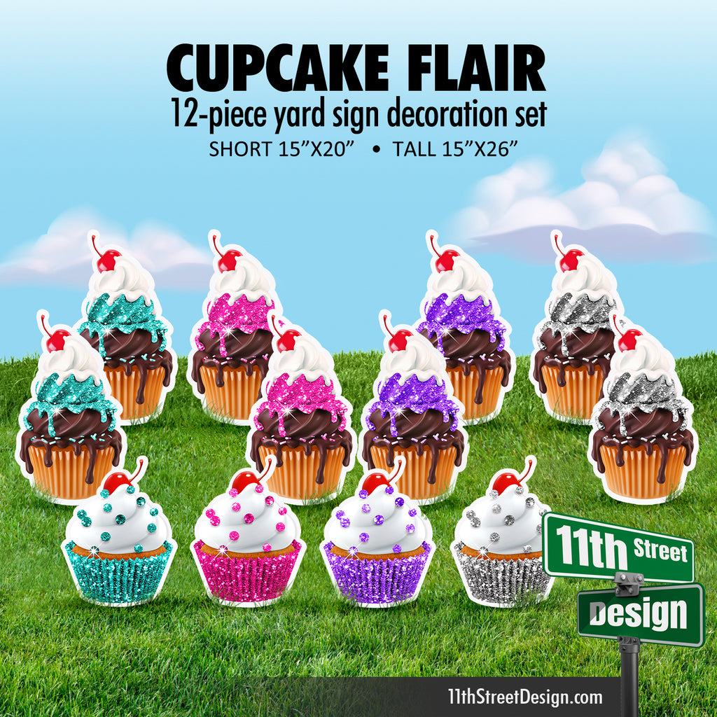 12-piece Cupcake Flair - Teal, Purple, Hot Pink and Gray Sparkle