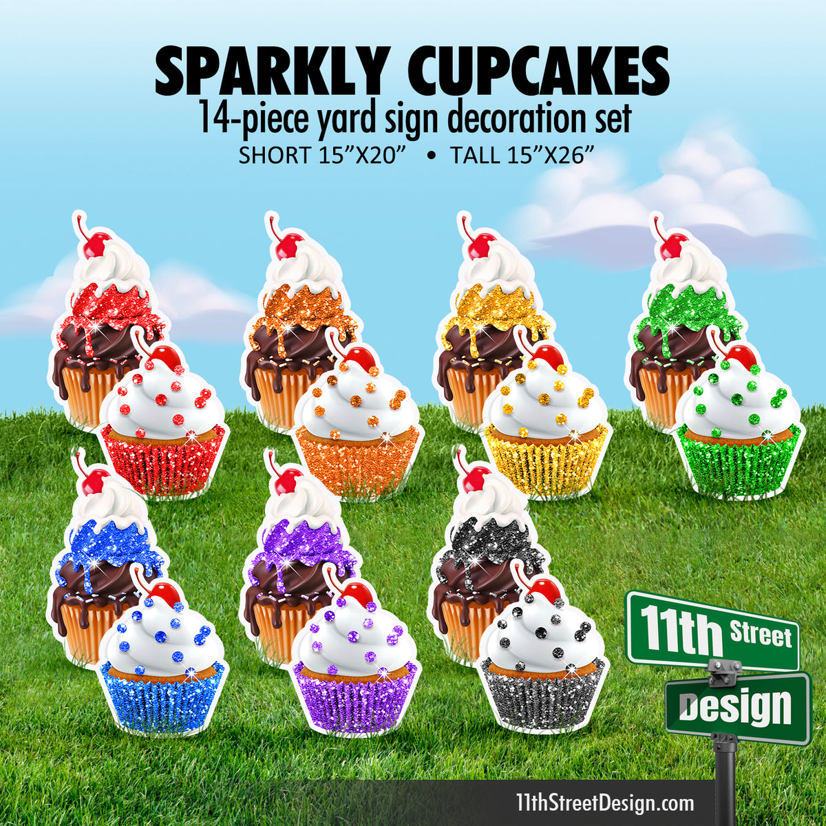 14-piece Cupcake Flair - Rainbow Sparkle