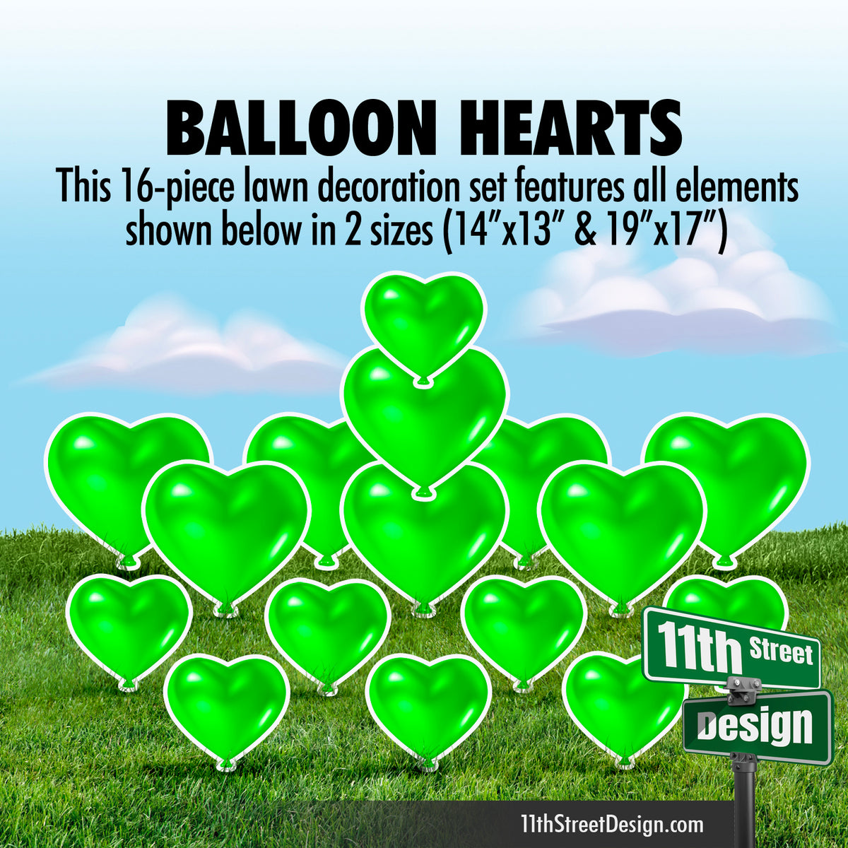 Green Balloon Hearts
