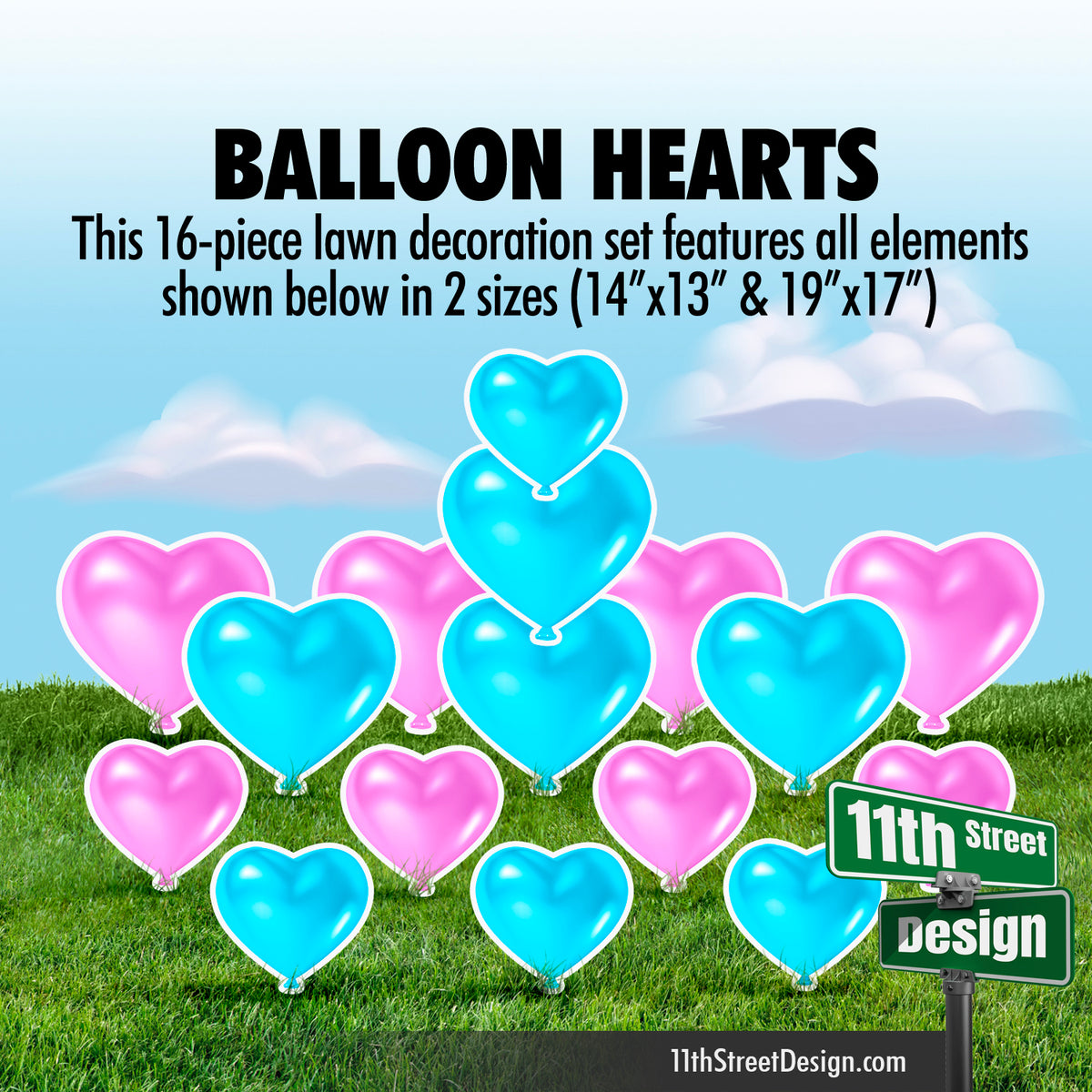 Pink &amp; Baby Blue Balloon Hearts