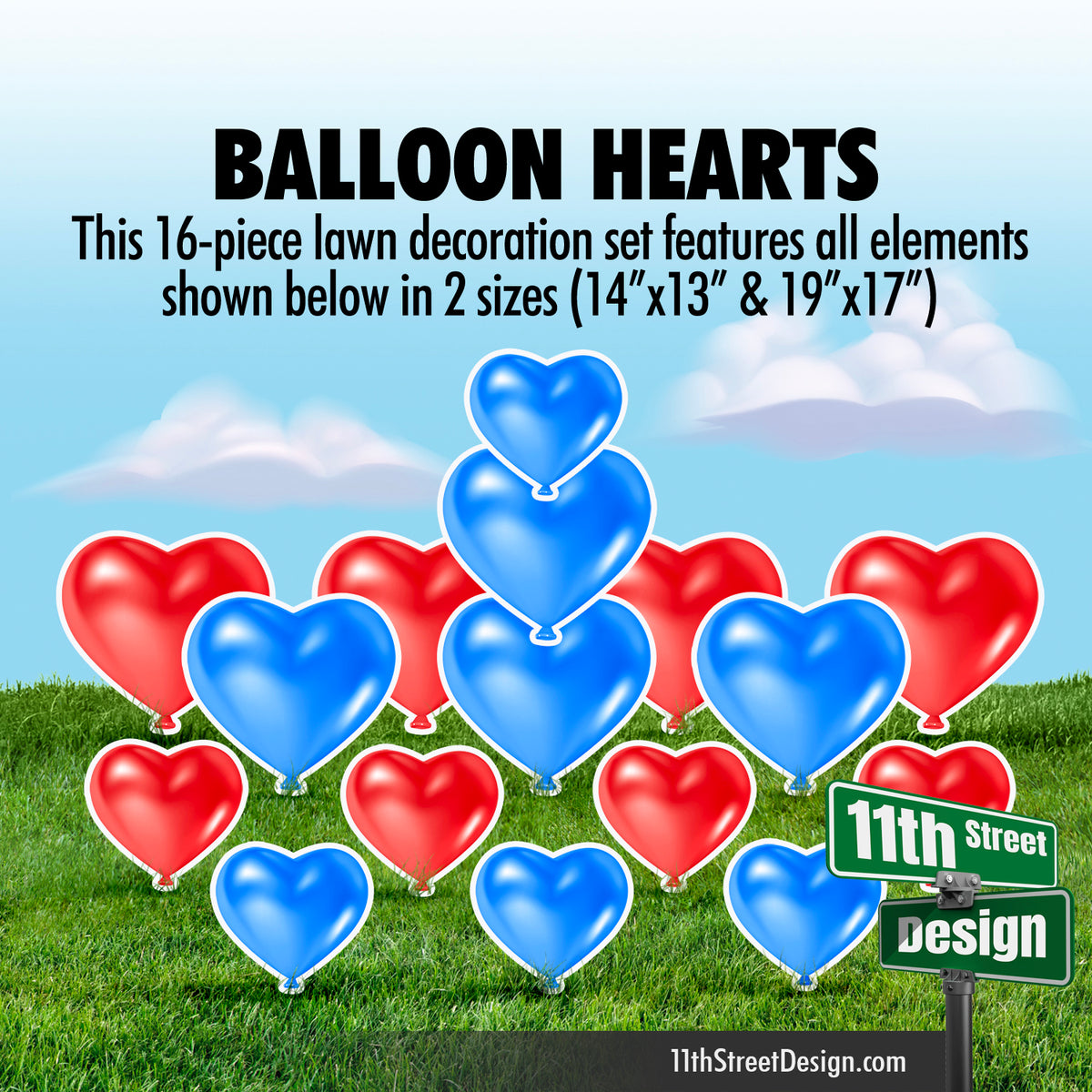 Red &amp; Blue Balloon Hearts
