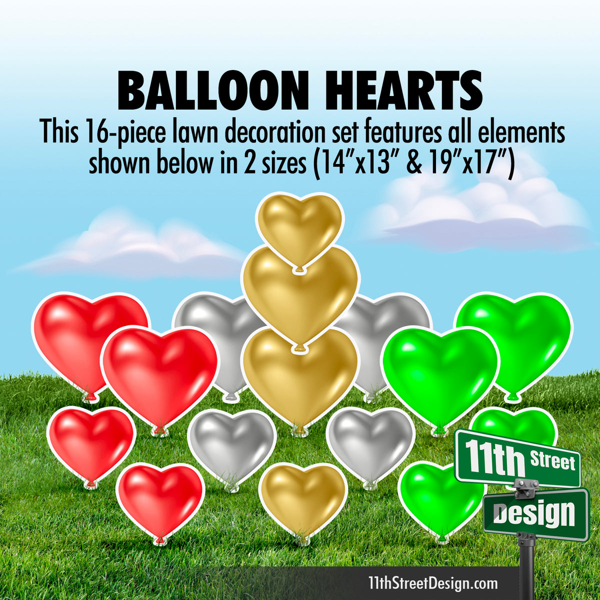 Red, Green, Silver &amp; Gold Balloon Hearts