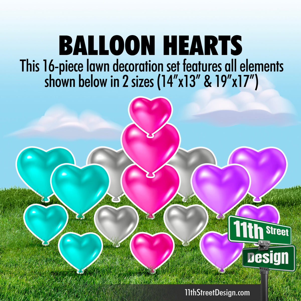 Teal, Purple, Hot Pink &amp; Silver Balloon Hearts