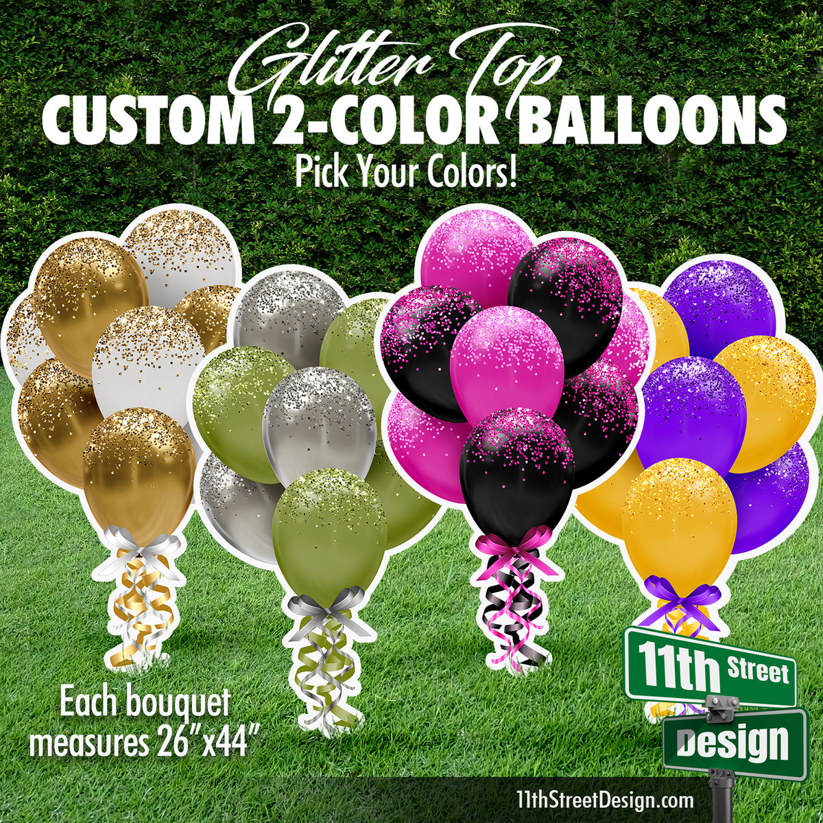 Custom 2-Color Glitter Top Balloon Bouquet (choose your colors)