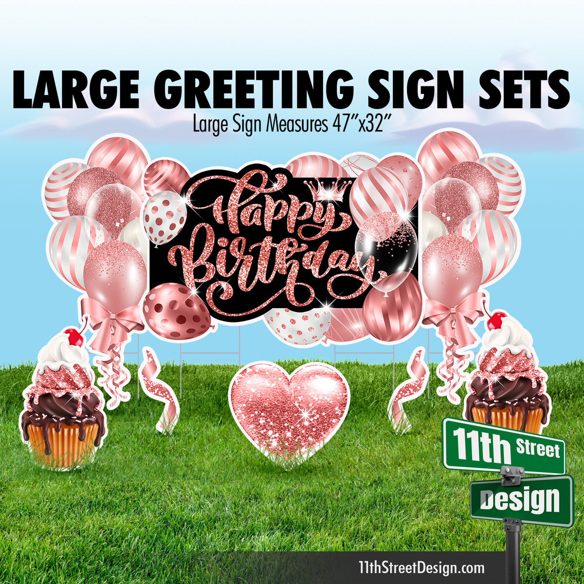 Happy Birthday Large Greeting Sign Flair Set - Rose Gold