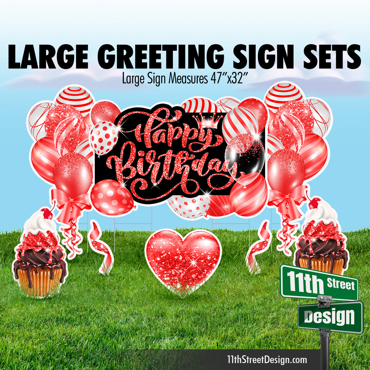Happy Birthday Large Greeting Sign Flair Set - Red