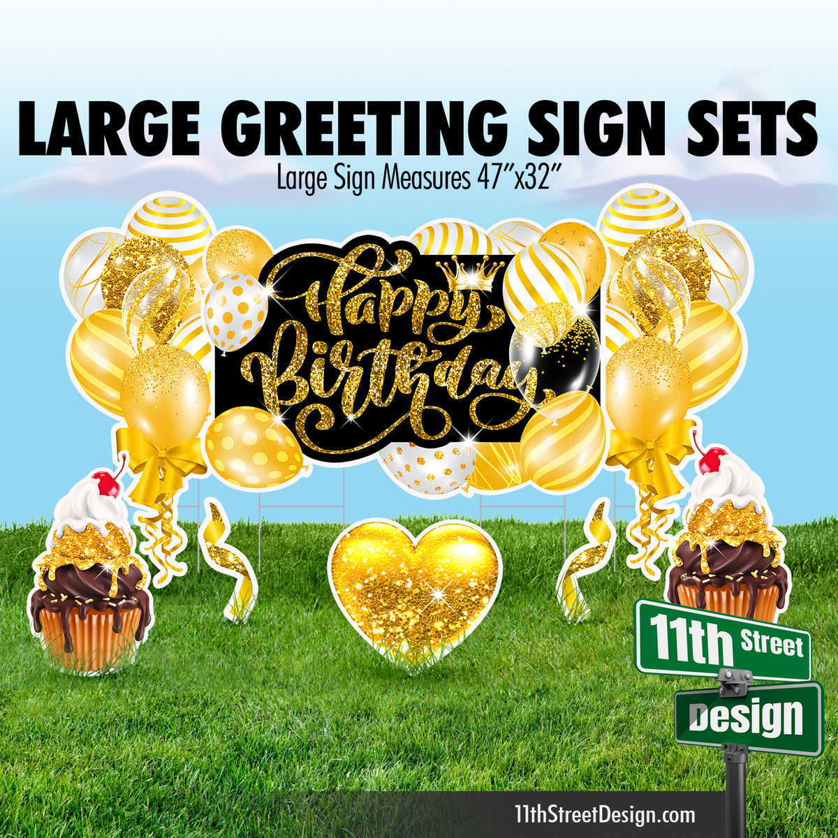 Happy Birthday Large Greeting Sign Flair Set - Yellow