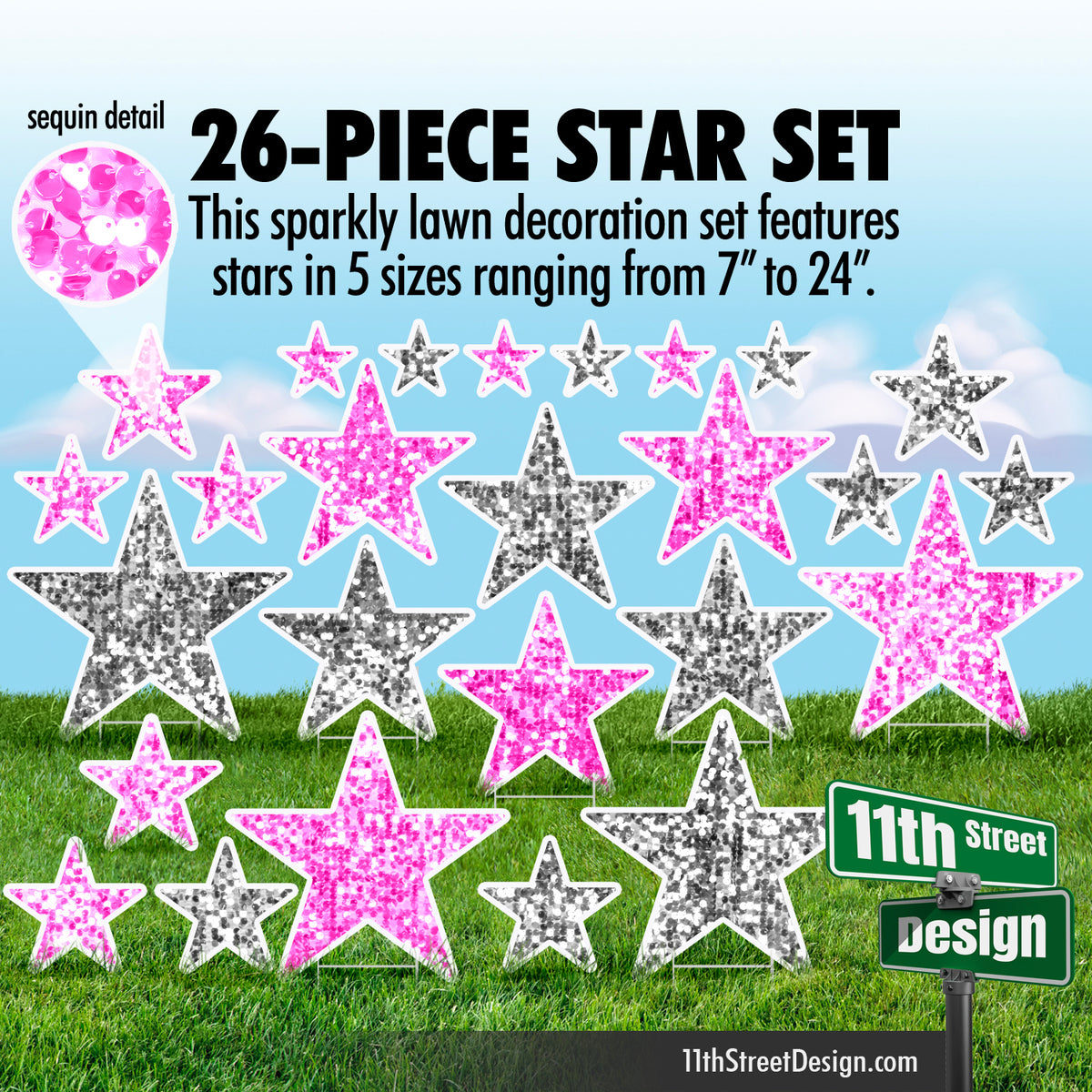 Stars Set - Pink &amp; Silver Sequin Glitter