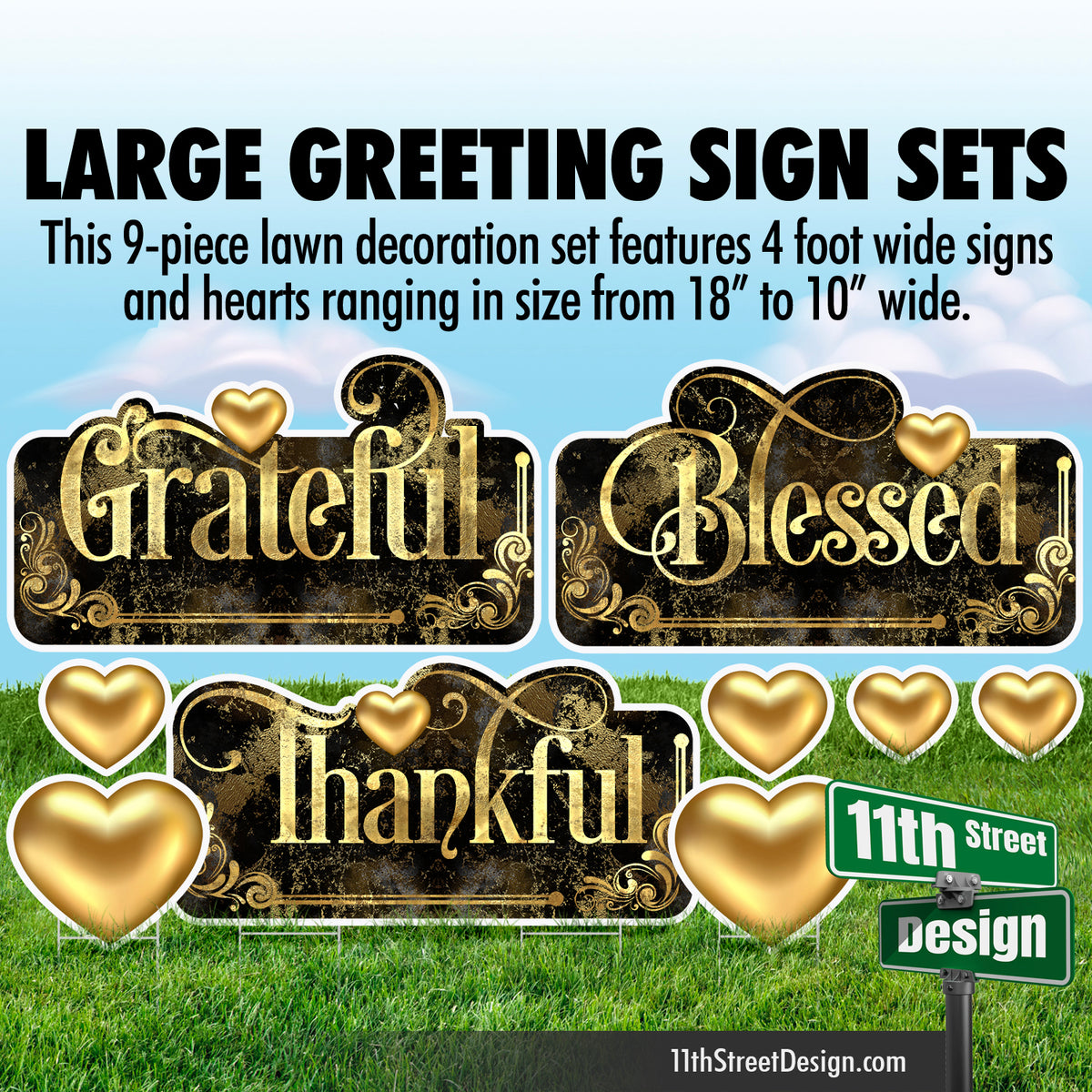 Grateful Thankful Blessed Large Greeting Sign Set