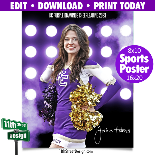 Sports Poster • Edit Now Online • Print Today • Digital Download • Custom Sports Photos • Senior Day Night Poster • Flood Lights Cheer Template