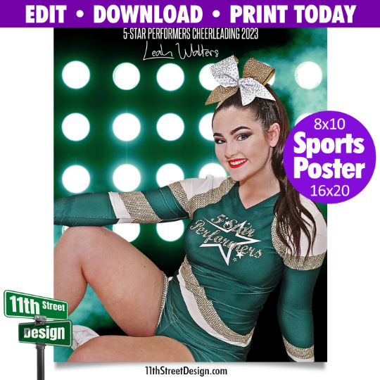 Sports Poster • Edit Now Online • Print Today • Digital Download • Custom Sports Photos • Senior Day Night Poster • Flood Lights Cheer Template