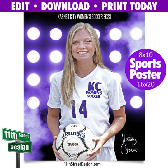 Sports Poster • Edit Now Online • Print Today • Digital Download • Custom Sports Photos • Senior Day Night Poster • Flood Lights Soccer Template