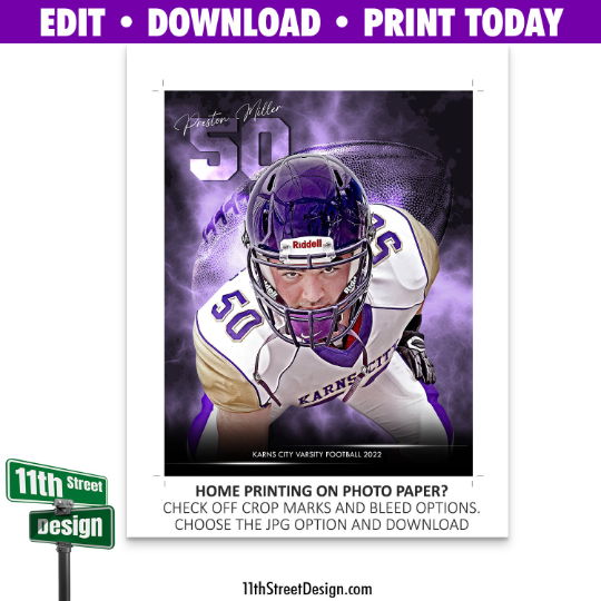 Personalized Football Trading Card, Purple Team Horizontal, Custom Sports  Trading Card