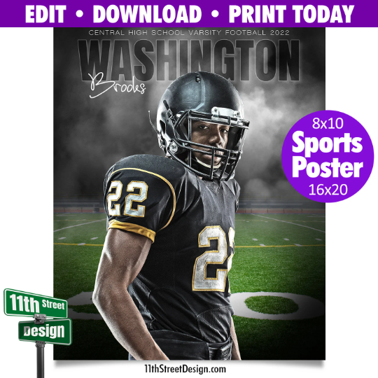 Sports Poster Edit Now Online • Print Today • Digital Download • Custom Photos • Senior Night Poster • In The Shadows Football Template