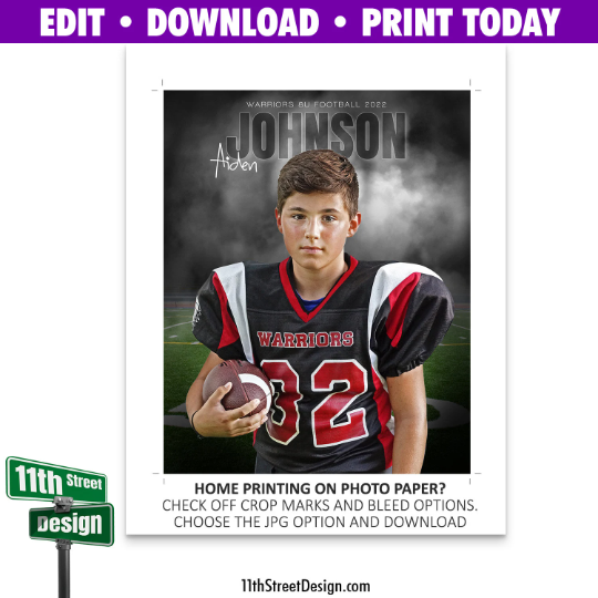 Sports Poster Edit Now Online • Print Today • Digital Download • Custom Photos • Senior Night Poster • In The Shadows Football Template