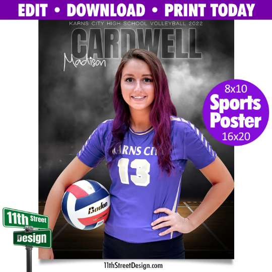 Sports Poster Edit Now Online • Print Today • Digital Download • Custom Photos • Senior Night Poster • In The Shadows Volleyball Template