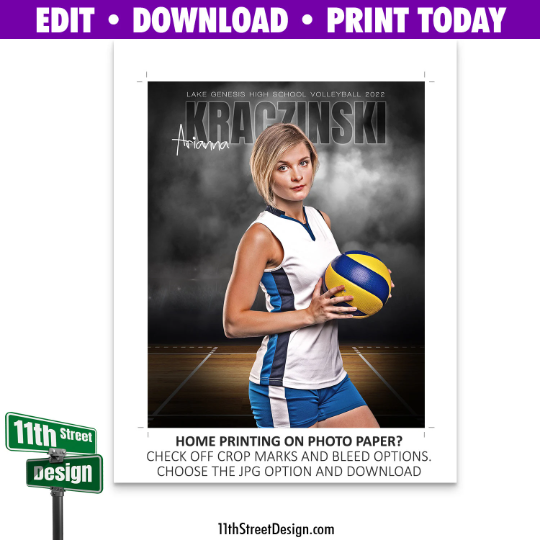 Sports Poster Edit Now Online • Print Today • Digital Download • Custom Photos • Senior Night Poster • In The Shadows Volleyball Template