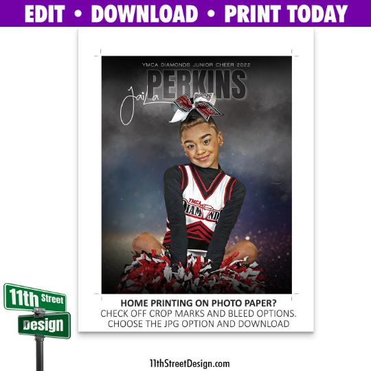 Sports Poster Edit Now Online • Print Today • Digital Download • Custom Photos • Senior Night Poster • In The Shadows Cheer Template