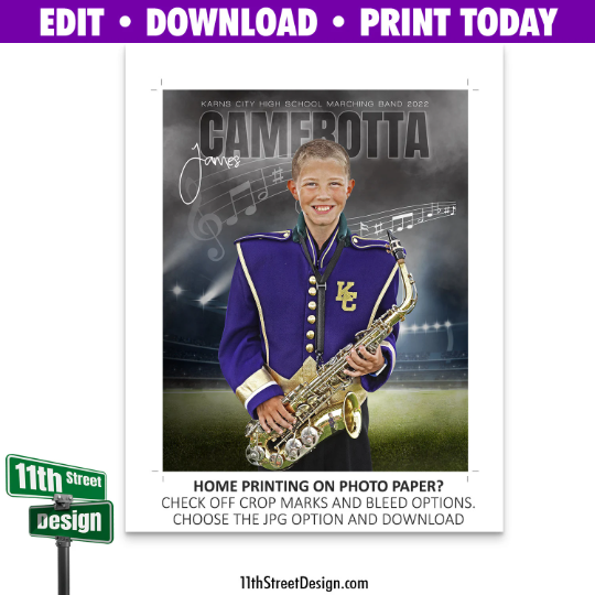 Sports Poster Edit Now Online • Print Today • Digital Download • Custom Photos • Senior Night Poster • In The Shadows Marching Band Template