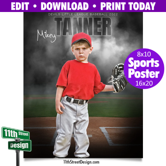Sports Poster Edit Now Online • Print Today • Digital Download • Custom Photos • Senior Night Poster • In The Shadows Baseball Template