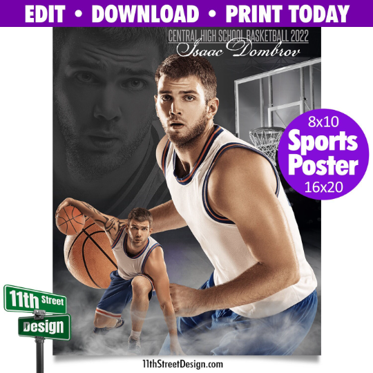 Sports Poster • Edit Now Online • Print Today • Digital Download • Custom Sports Photos • Senior Day Night Poster • Dream Weaver Basketball Template