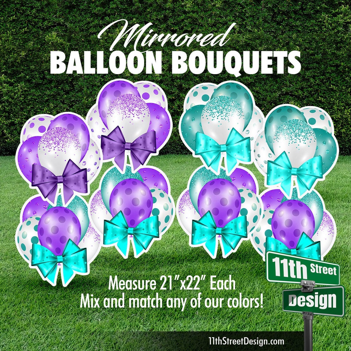 Purple &amp; Teal Mini Mirrored Balloon Bouquets