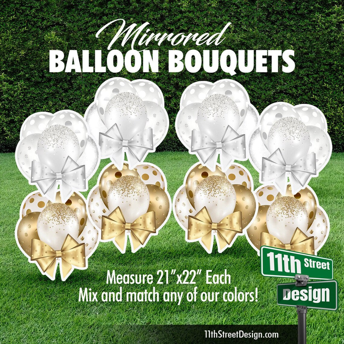 Gold &amp; White Mini Mirrored Balloon Bouquets